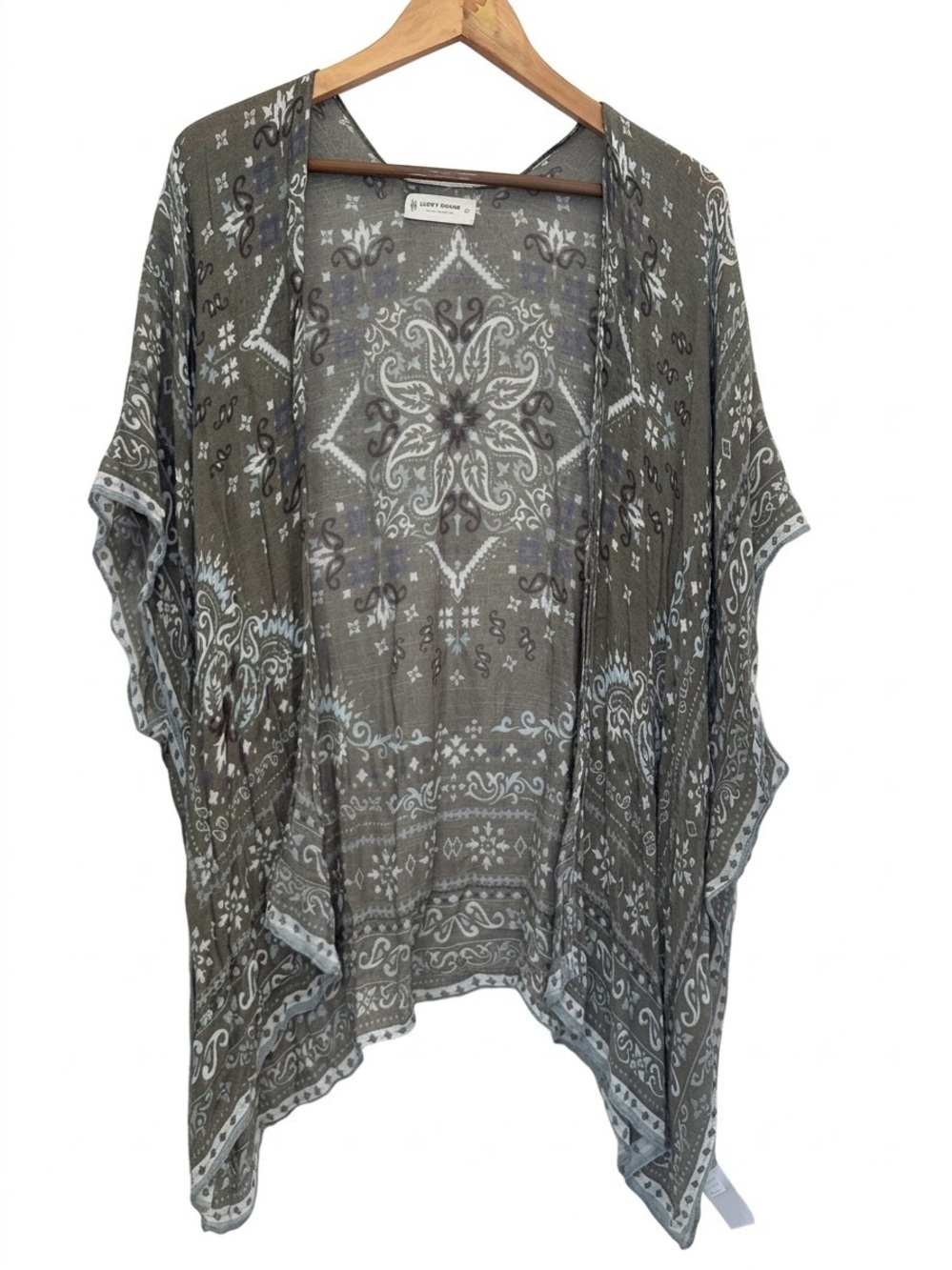 Lucky Brand Green Paisley Boho Kimono Cardigan Cover Up One Size Flowy
